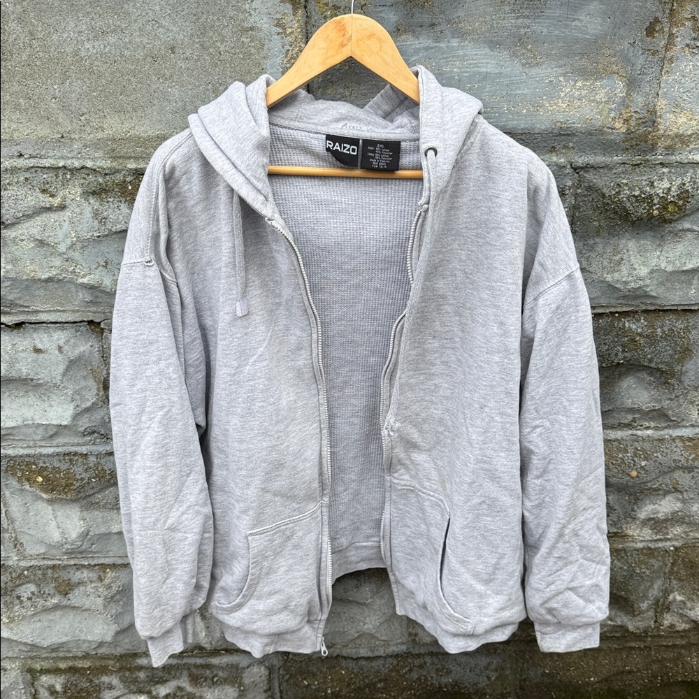 Vintage distressed thermal lined hoodie size XL 90s Y2K Skate Surf 2000s Gray